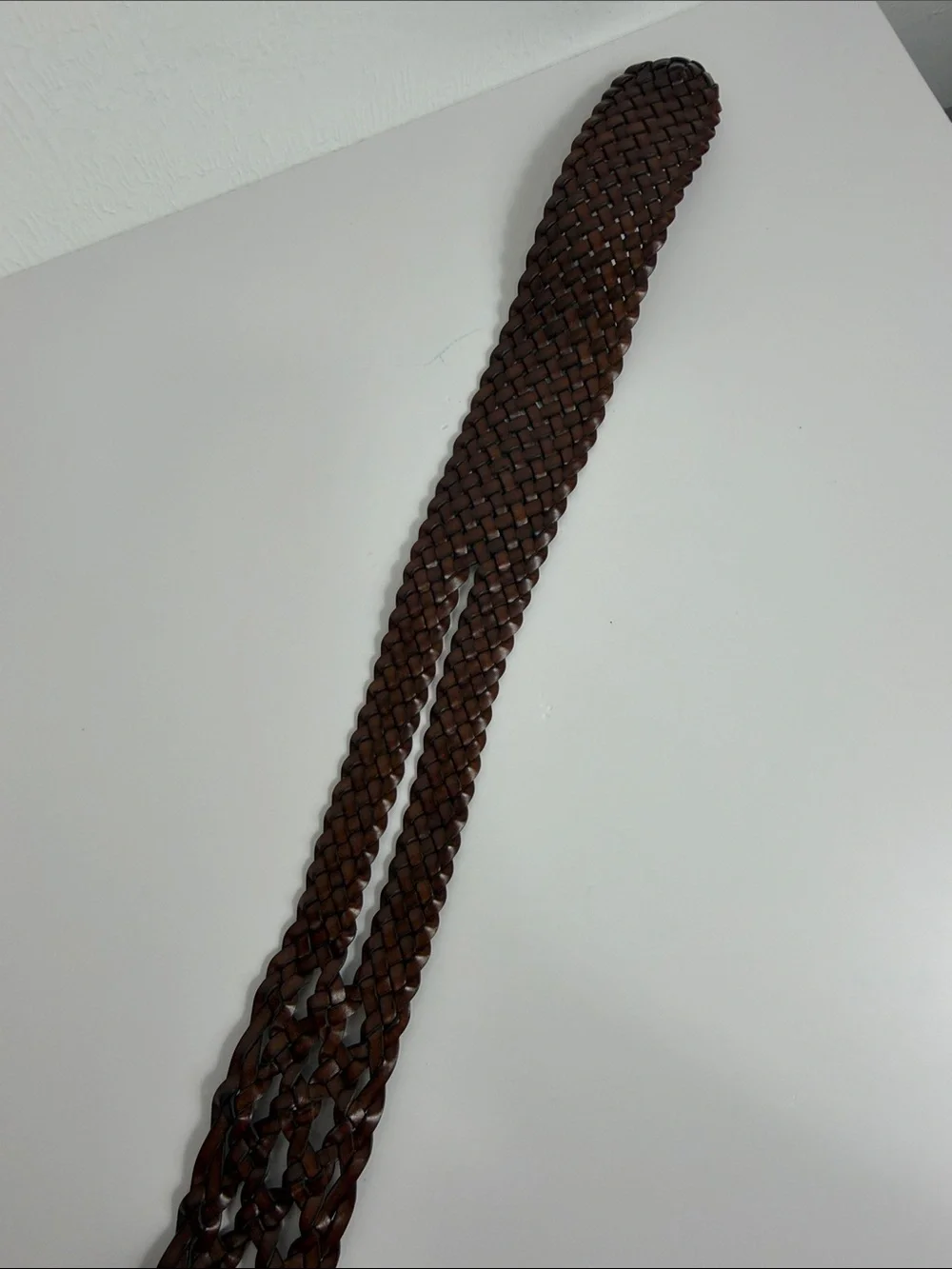 Genuine Leather Woven Braided Brown Belt Size M Adjustable Casual Boho